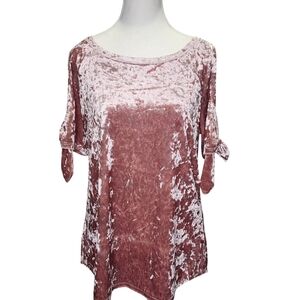 Sanctuary Crushed Velvet Pink Top with Bow Sleeve Size Medium